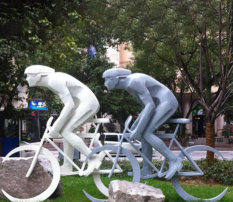 公园不锈钢骑自行车摆件雕塑图片