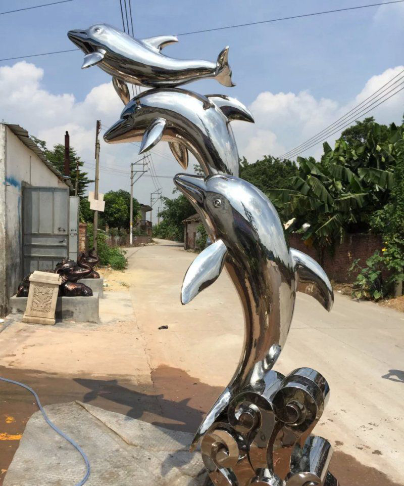 不锈钢海豚公园动物雕塑图片
