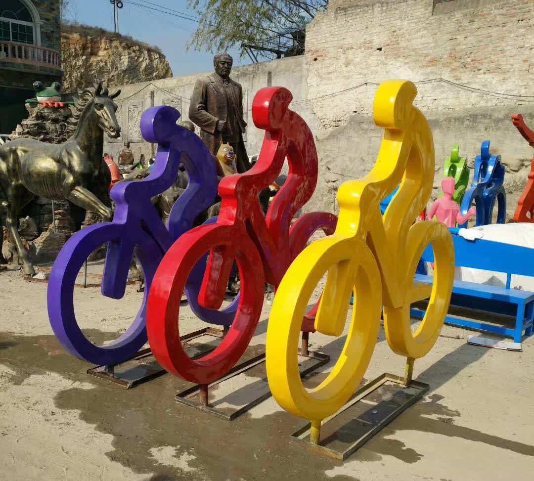 不锈钢抽象骑单车运动人物雕塑图片