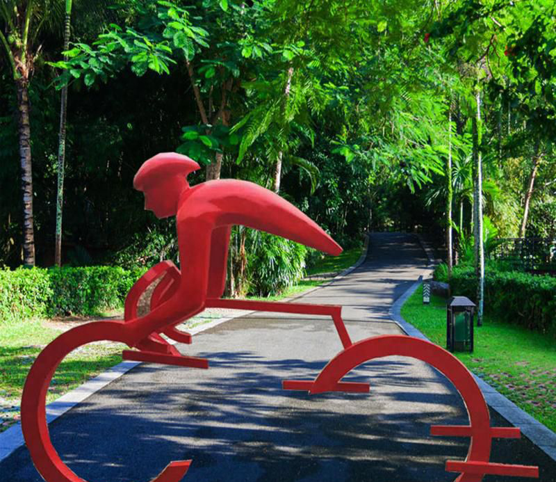 公园不锈钢骑单车的人物雕塑图片