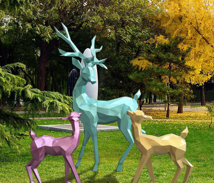 创意彩色不锈钢梅花鹿雕塑图片