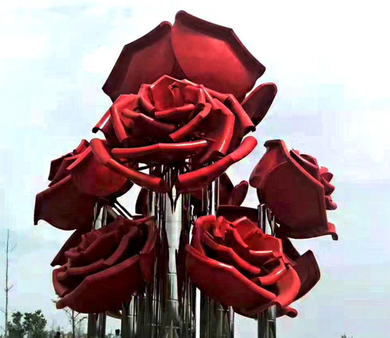 大型不锈钢玫瑰花雕塑图片